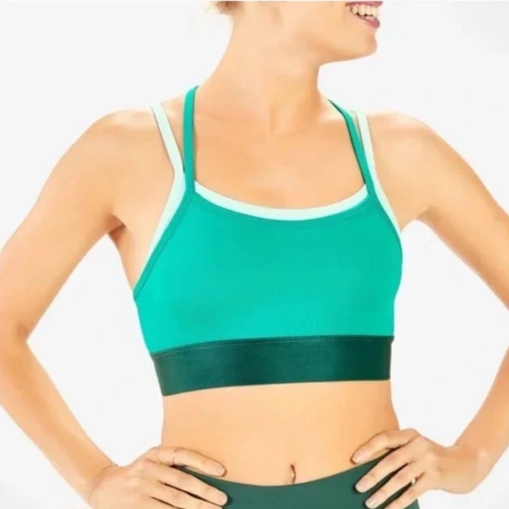 Fabletics Teal Green & Dark Green Strappy Sports Bra